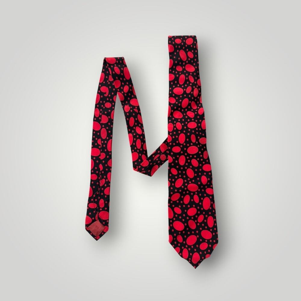 Vintage Gianni Versace Necktie Red Black Polka Dot Made In Italy